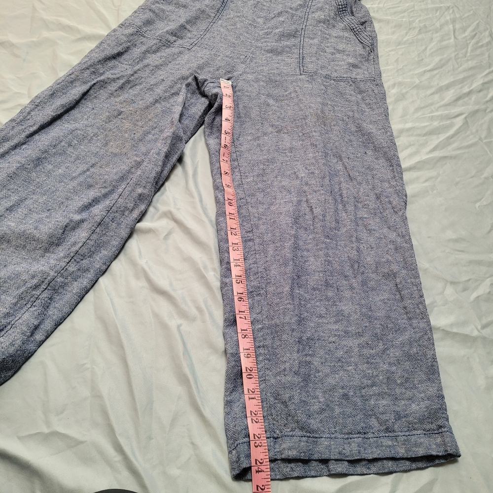 Old Navy Overalls Linen Rayon Blue Sleeveless Pockets Wide-Leg Jumpsuit Smocking - Picture 13 of 15